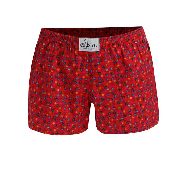 Boxeri rosii cu print stele pentru femei - El.Ka Underwear