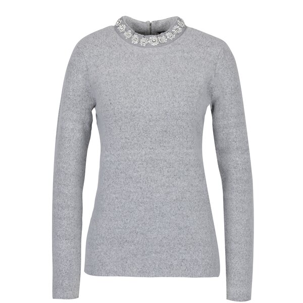 Pulover gri cu aplicatie decorativa la guler Dorothy Perkins