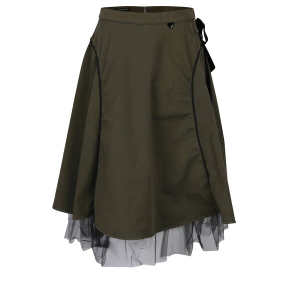Fusta kaki in A cu dublura de tulle Fornarina Helsie