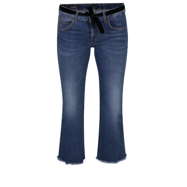 Blugi crop sbootcut albastri cu aspect decolorat Fornarina Bambi