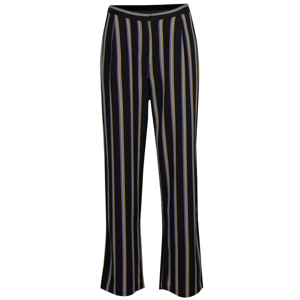 Pantaloni evazati negri cu dungi si talie inalta - Selected Femme Eda