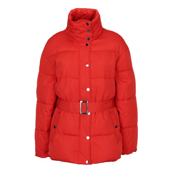Geaca matlasata rosie cu cordon in talie Miss Selfridge