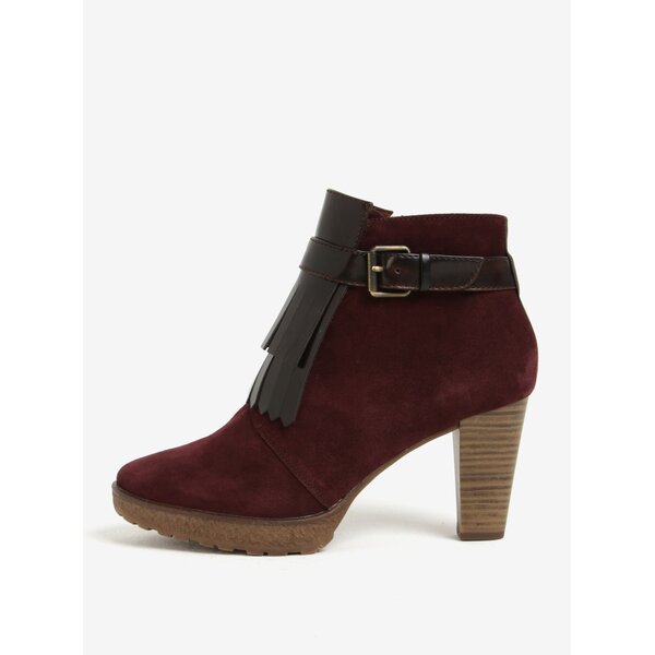 Botine bordo din piele intoarsa cu franjuri Tamaris