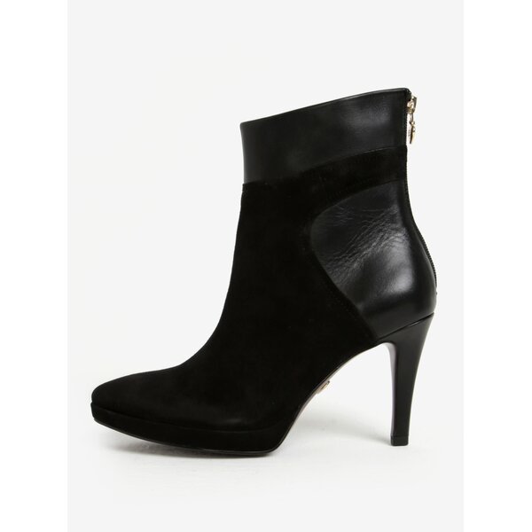 Botine negre din piele intoarsa cu toc cui Tamaris
