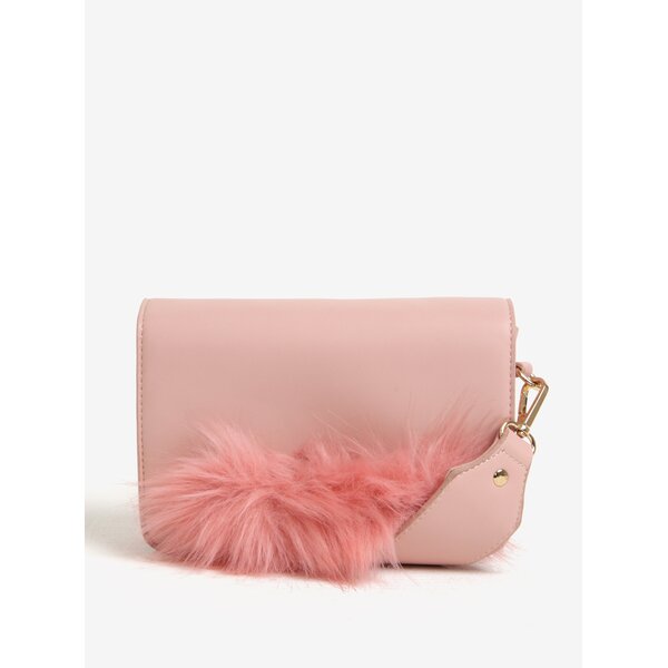 Geanta crossbody roz cu blana artificiala decorativa - Pieces Ake