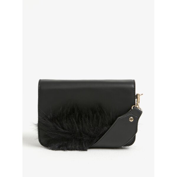 Geanta crossbody neagra cu blana artificiala decorativa - Pieces Ake
