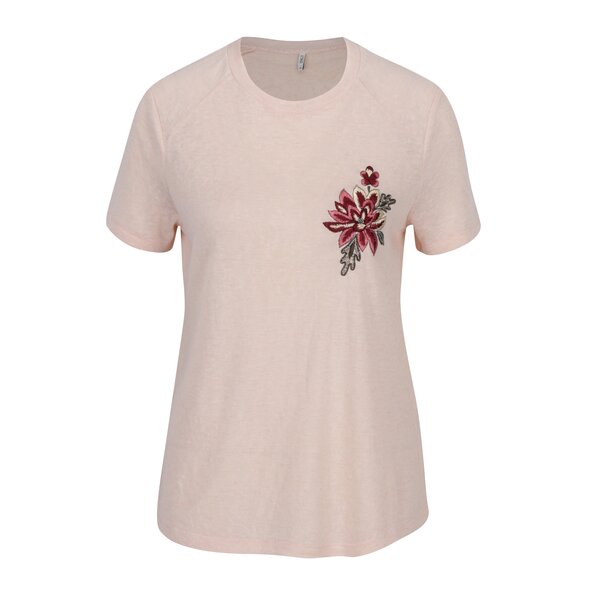 Tricou roz deschis cu broderie florala - ONLY Helena