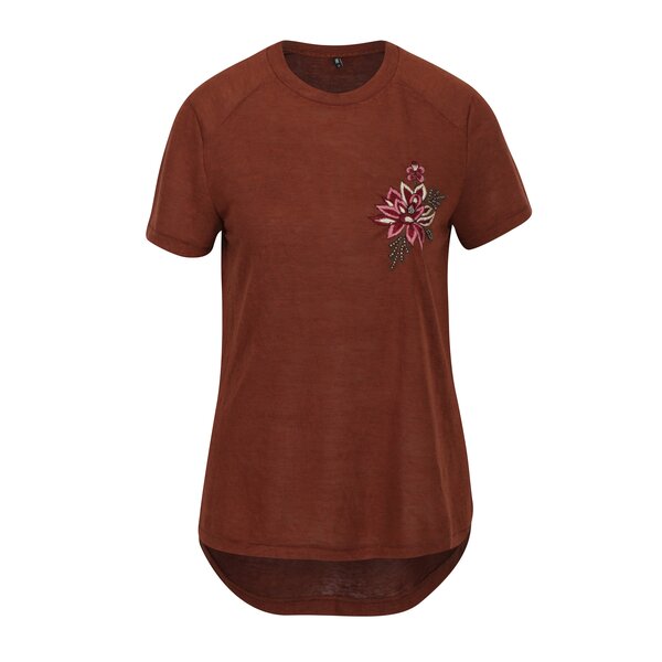 Tricou asimetric maro cu broderie florala - ONLY Helena