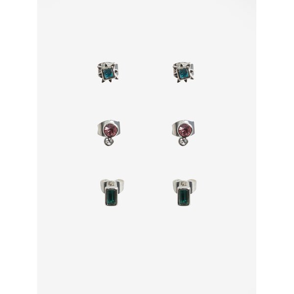 Set cu trei perechi de cercei argintii cu pietre decorative colorate - Pieces Rolla