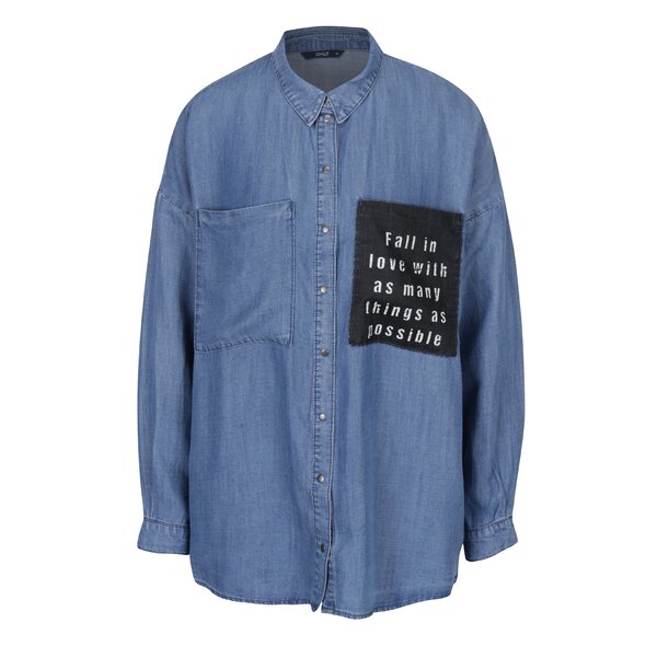 Camasa oversized din denim cu buzunare si mesaj - ONLY May