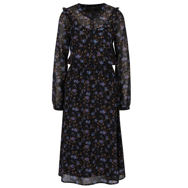 Rochie camasa neagra cu print floral si detalii transparente VERO MODA Rose