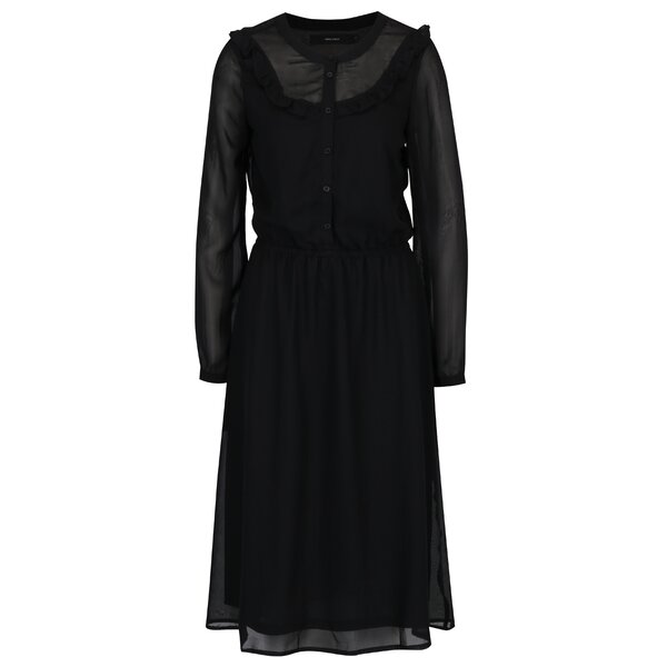 Rochie camasa neagra cu detalii transparente si volane VERO MODA Rose