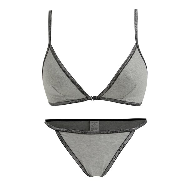Set de sutien si chiloti gri melanj cu logo discret - Calvin Klein