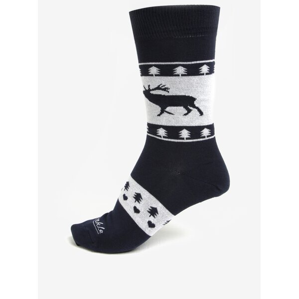 Sosete unisex bleumarin & alb cu model - Fusakle Iarna