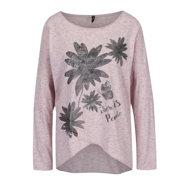 Bluza asmetrica roz melanj cu print metalic si maneci liliac Madonna