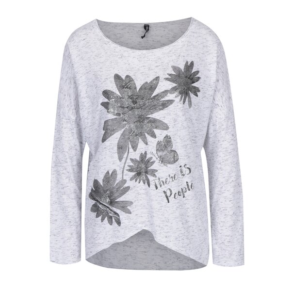 Bluza asimetrica crem melanj cu print metalic si maneci liliac Madonna