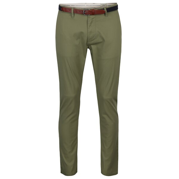 Pantaloni chino slim fit kaki cu curea maro - Selected Homme Hyard