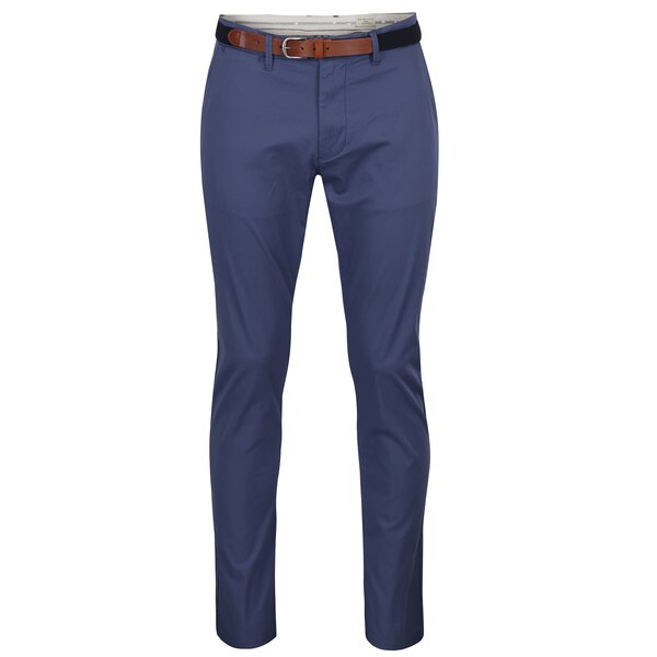 Pantaloni chino slim fit albastri cu curea maro - Selected Homme Hyard
