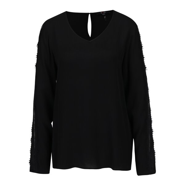 Bluza neagra cu dantela pe maneci Yest