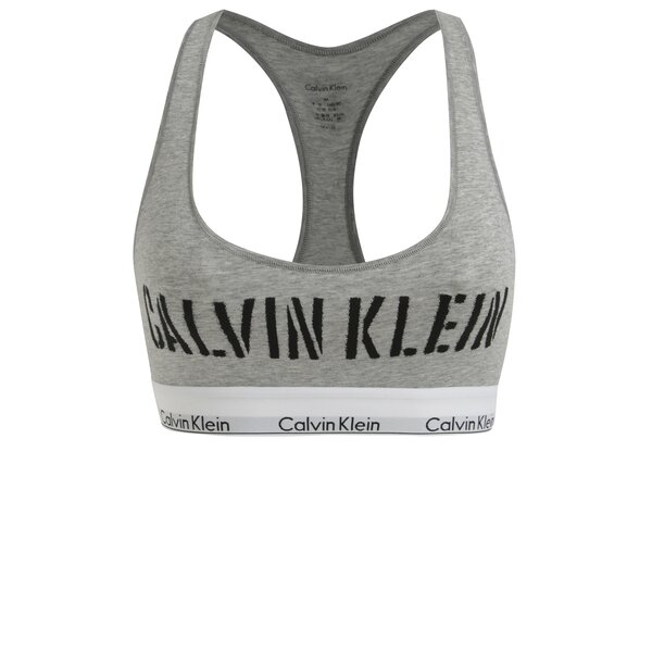 Bustier sport gri melanj cu spate decupat, logo si print - Calvin Klein