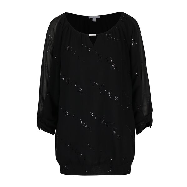 Bluza neagra cu detalii transparente si aplicatii decorative Gina Laura