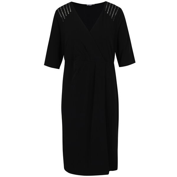 Rochie neagra cu aplicatie decorativa pe umeri Gina Laura