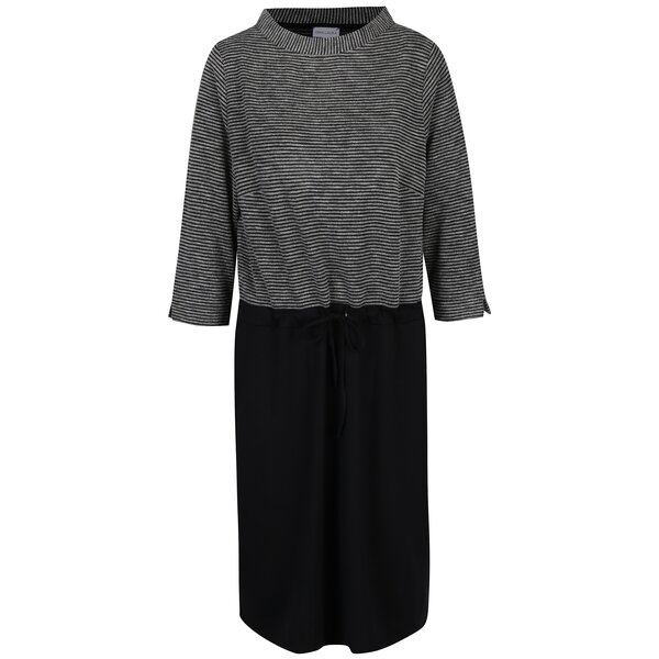 Rochie neagra in dungi cu maneci 3/4 Gina Laura