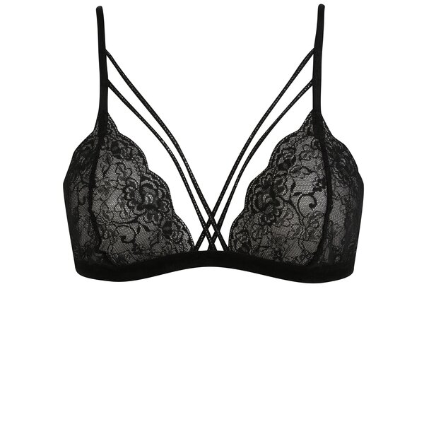 Sutien negru din dantela cu bretele duble incrucisate in fata- Eden Lingerie