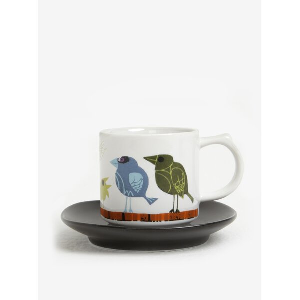 Ceasca mica de espresso cu farfurie neagra - Magpie Family of Birds Espresso Cup & Saucer Family