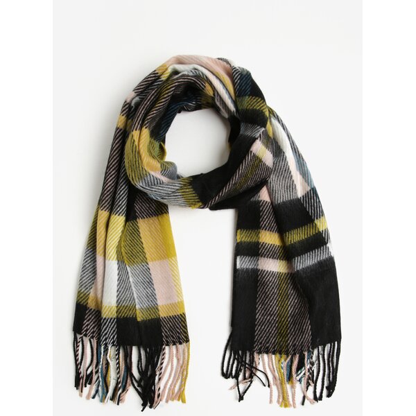 Fular negru&galben in carouri cu franjuri Miss Selfridge