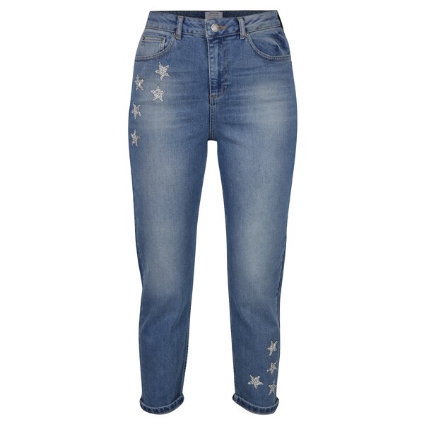 Blugi mom cu talie inalta si aplicatie in forma de stea Miss Selfridge