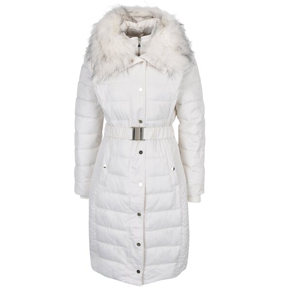 Geaca matlasata lunga crem cu cordon in talie Miss Selfridge