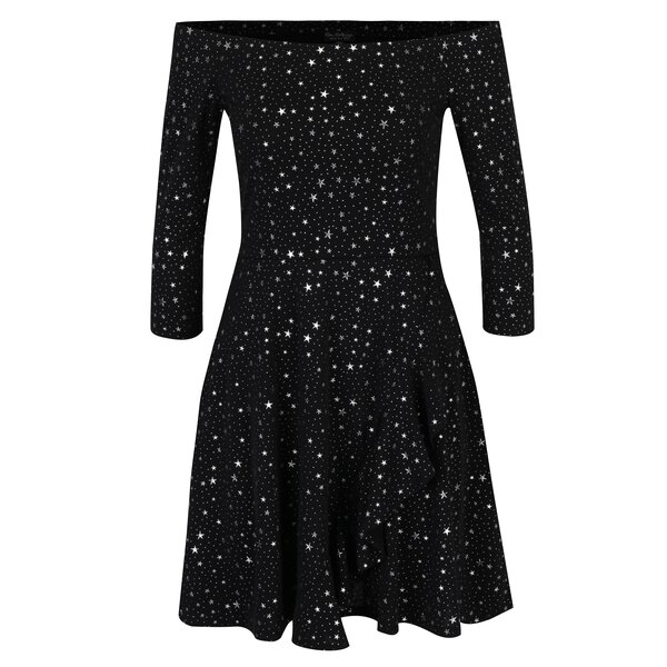 Rochie neagra cu maneci 3/4 si print stele Miss Selfridge