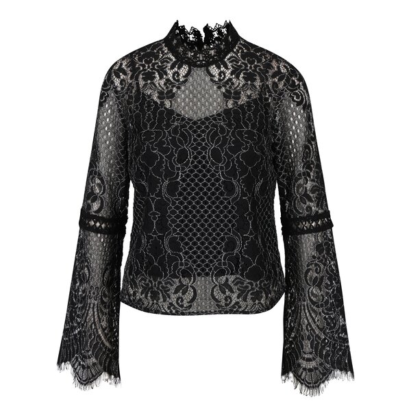 Bluza neagra cu maneci clopot si broderie Miss Selfridge