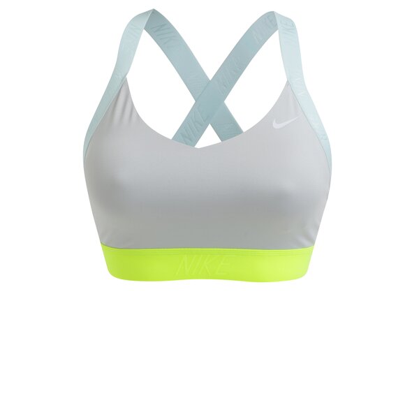 Bustier sport gri cu logo si bretele incrucisate Nike Indy Logo Back