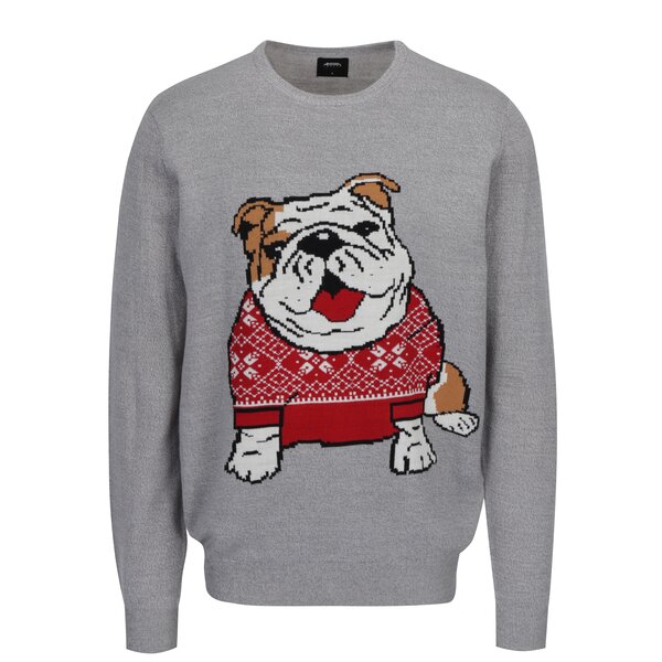 Pulover gri deschis cu model bulldog Burton Menswear London