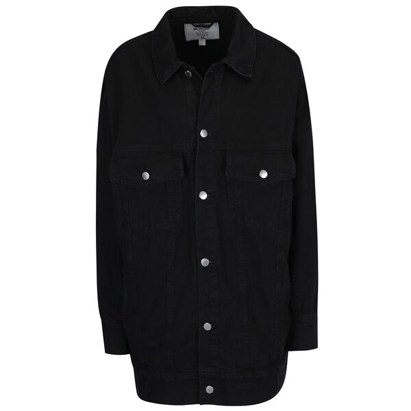 Jacheta de denim oversized neagra cu print logo Cheap Monday
