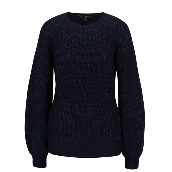 Pulover bleumarin cu maneci balon si aspect stralucitor Dorothy Perkins