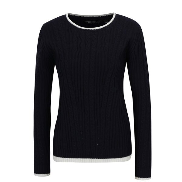 Pulover bleumarin cu model impletit si terminatii albe Dorothy Perkins