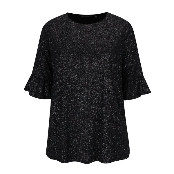 Bluza neagra cu aspect stralucitor si maneci 3/4 cu volane Dorothy Perkins Curve
