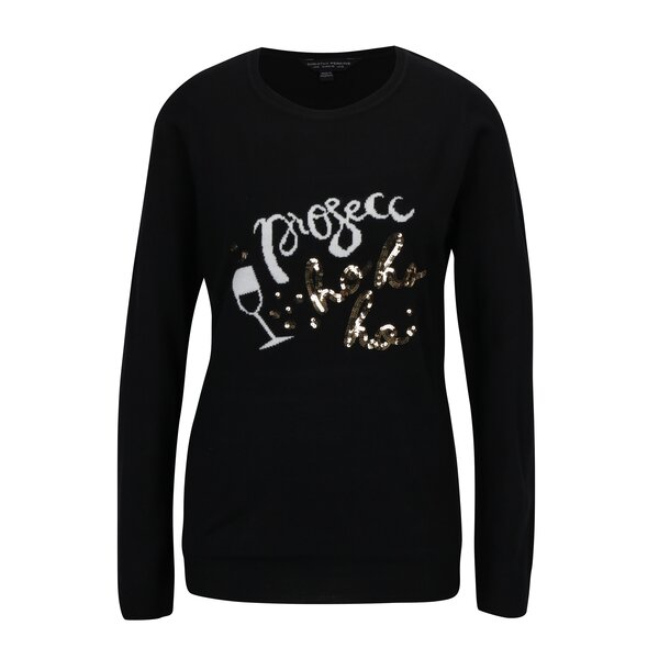 Pulover negru cu broderie si paiete cu tematica festiva Dorothy Perkins