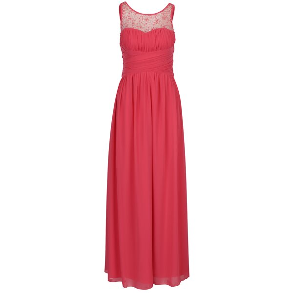 Rochie lunga roz cu pliseuri discrete si margele aplicate - Little Mistress