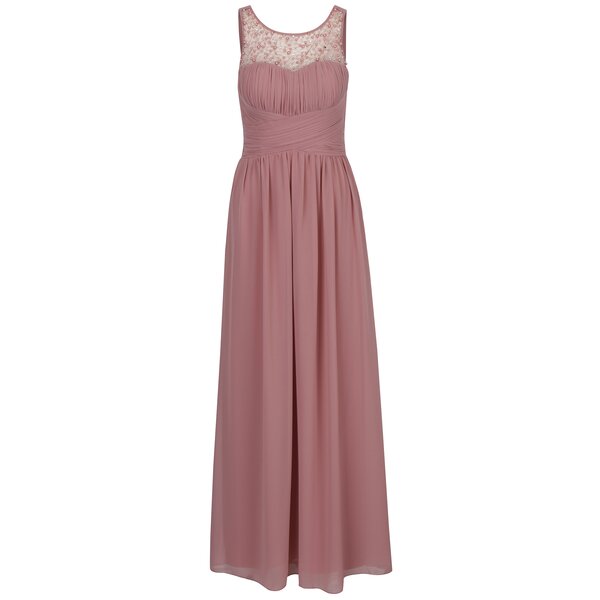 Rochie lunga roz prafuit cu pliseuri si margele decorative discrete - Little Mistress