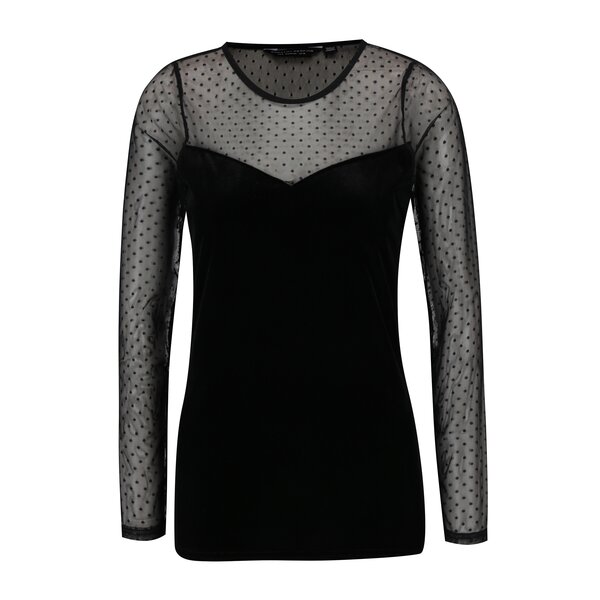 Bluza neagra cu aspect catifelat si plasa cu buline Dorothy Perkins