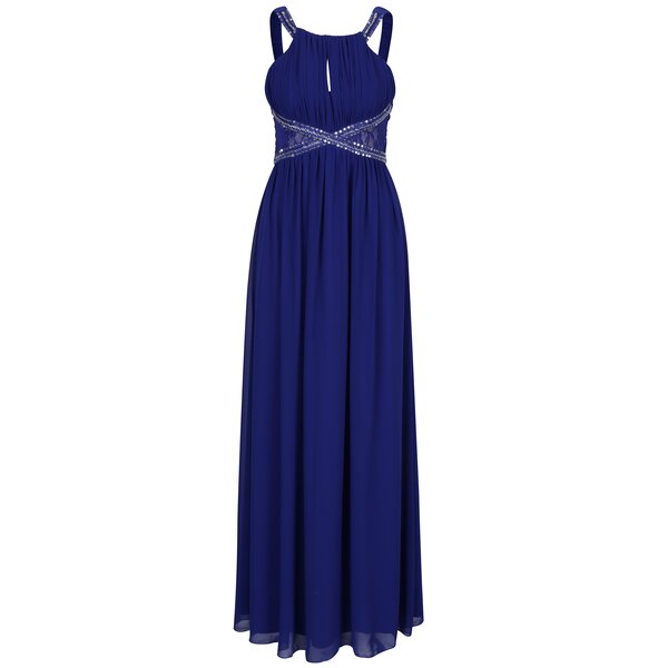 Rochie lunga albastra cu pliseuri si aplicatii decorative - Little Mistress
