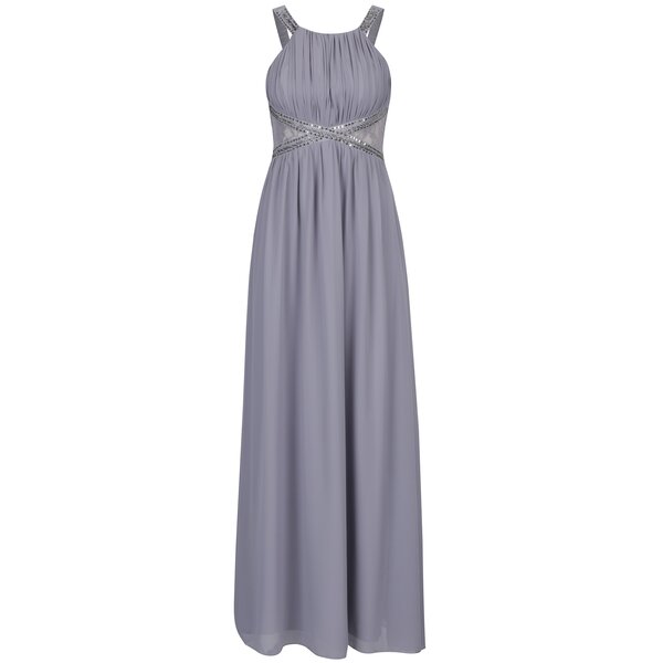 Rochie lunga gri cu pliseuri si aplicatii decorative - Little Mistress