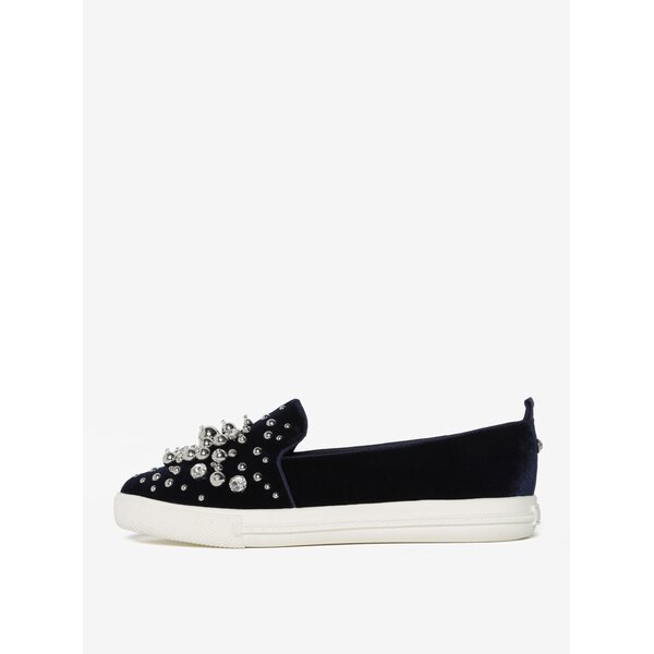 Pantofi slip on bleumarin din catifea cu aplicatii decorative - Miss KG Lareina