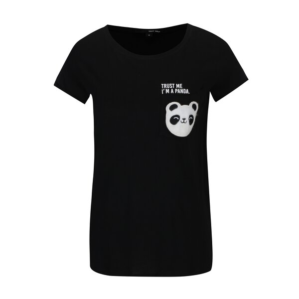 Tricou negru cu mesaj si aplicatie urs panda - TALLY WEiJL