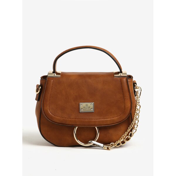 Geanta crossbody maro cu detalii aurii si lant decorativ - Bessie London