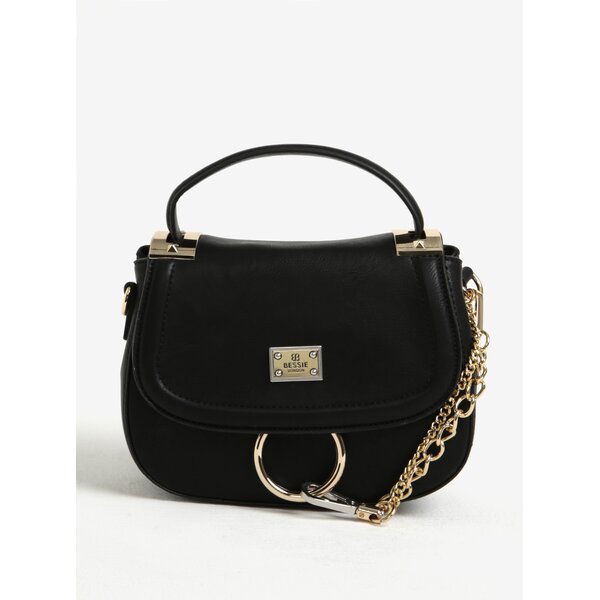Geanta crossbody neagra cu detalii aurii si lant decorativ - Bessie London